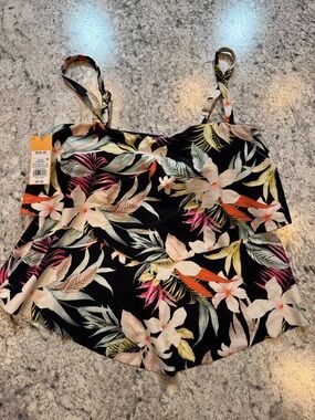 Black Floral Camisole with Tropical Print Swim